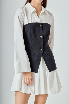 ENDLESS ROSE - Mixed Media Tweed Poplin Mini Dress - DRESSES available at Objectrare