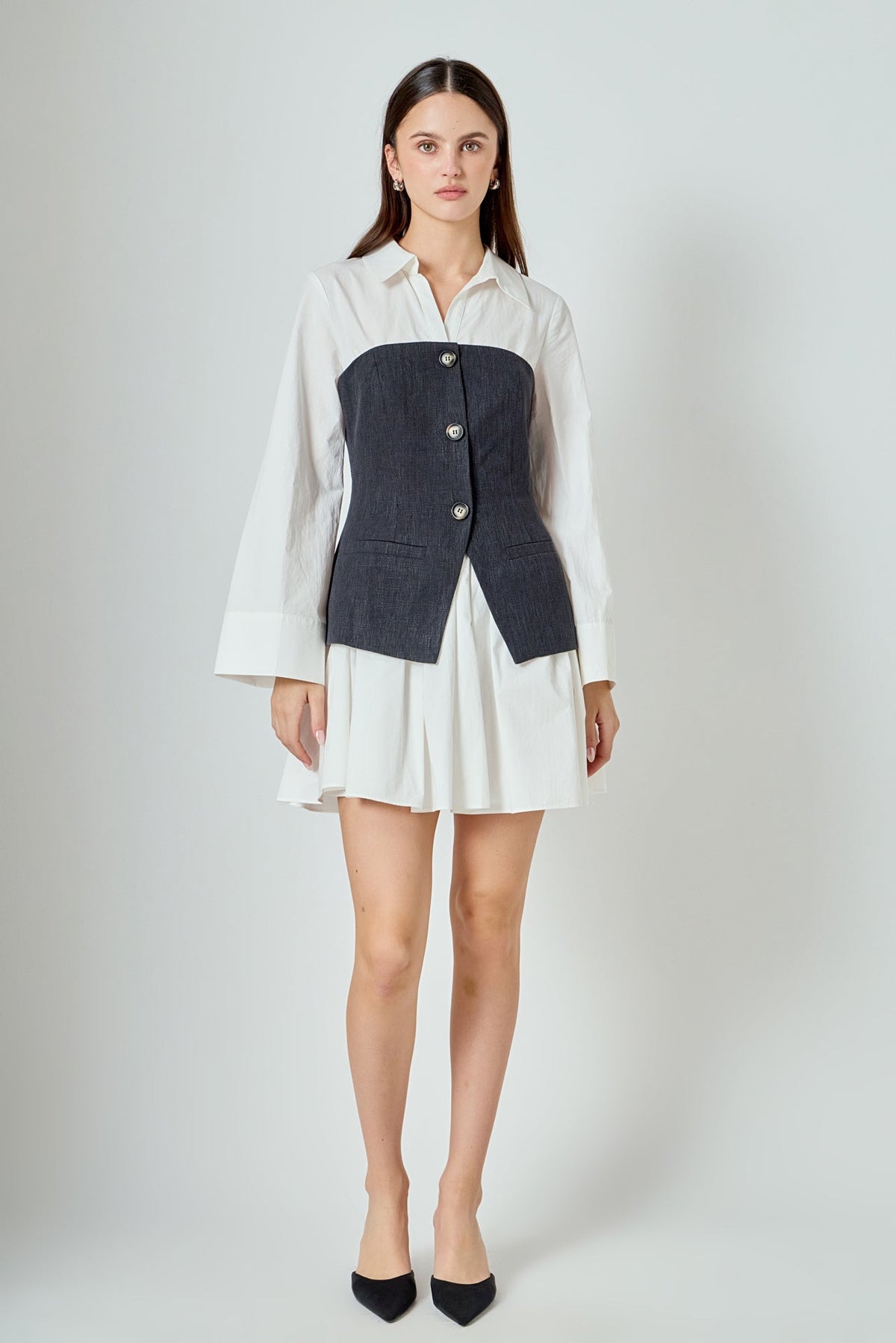 ENDLESS ROSE - Mixed Media Tweed Poplin Mini Dress - DRESSES available at Objectrare