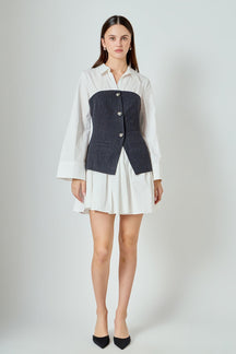 ENDLESS ROSE - Mixed Media Tweed Poplin Mini Dress - DRESSES available at Objectrare