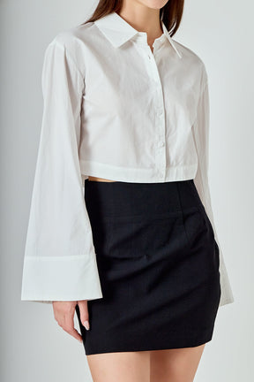 ENDLESS ROSE - Poplin Wide Sleeve Short Dress Shirt - TOPS available at Objectrare