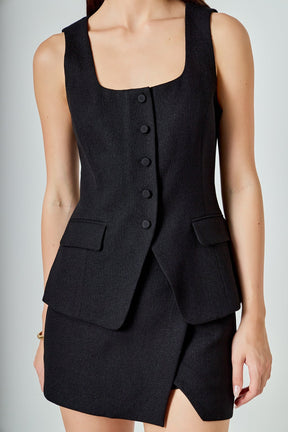 ENDLESS ROSE - Tweed Buttoned Scoop Neck Vest - TOPS available at Objectrare