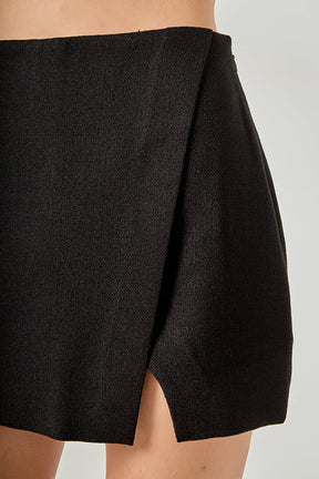 ENDLESS ROSE - Tweed Asymmetrical Wrap Mini Skort - SKORTS available at Objectrare