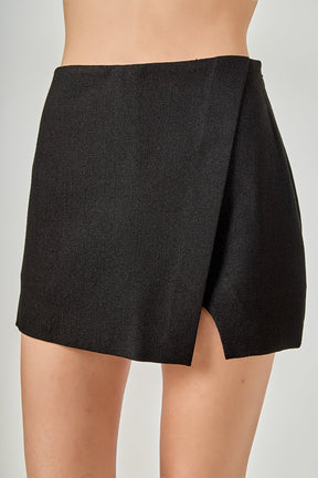 ENDLESS ROSE - Tweed Asymmetrical Wrap Mini Skort - SKORTS available at Objectrare