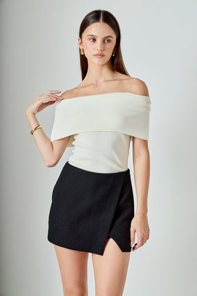 ENDLESS ROSE - Tweed Asymmetrical Wrap Mini Skort - SKORTS available at Objectrare