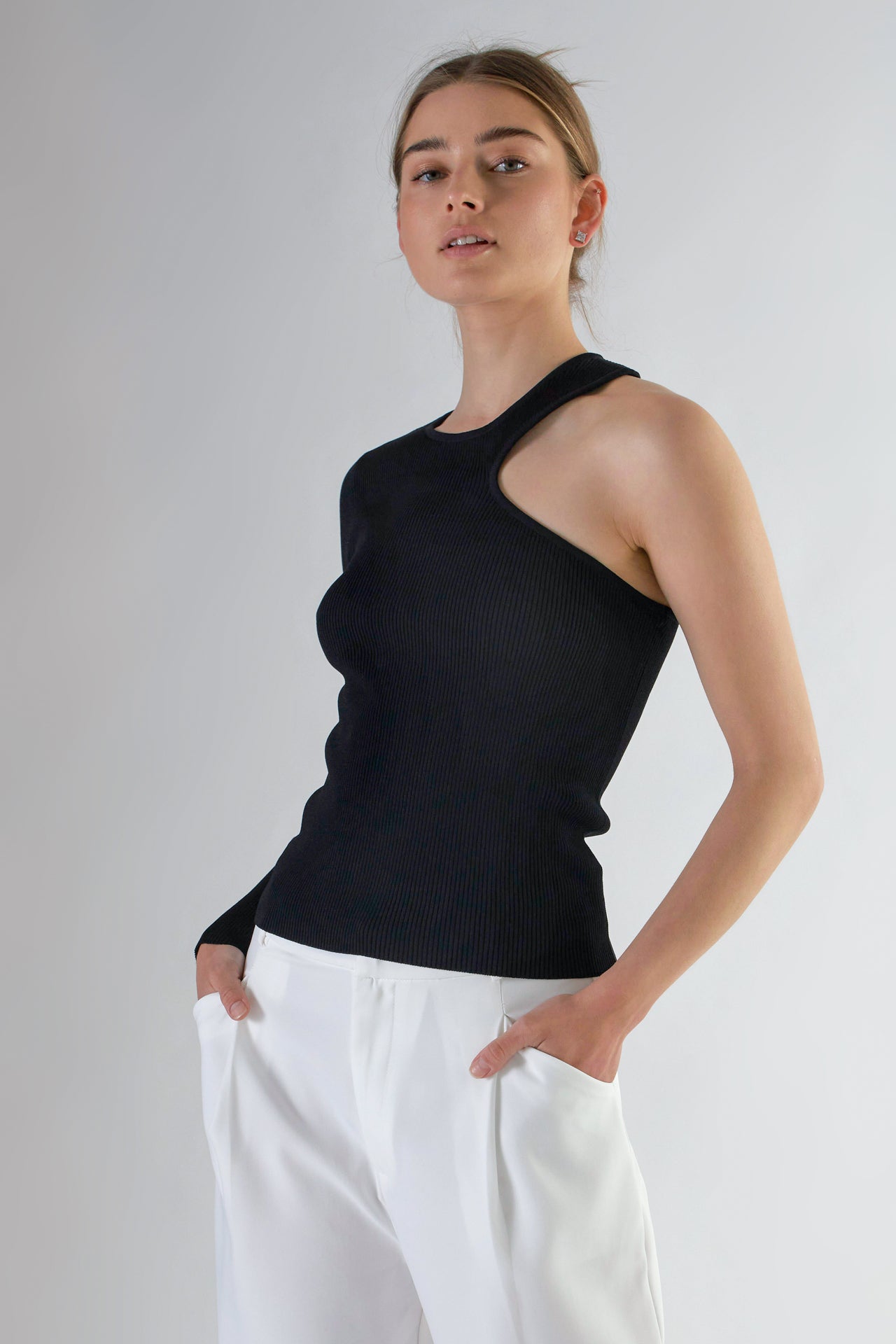 ENDLESS ROSE - Cut Out One Shoulder Knit Top - TOPS available at Objectrare
