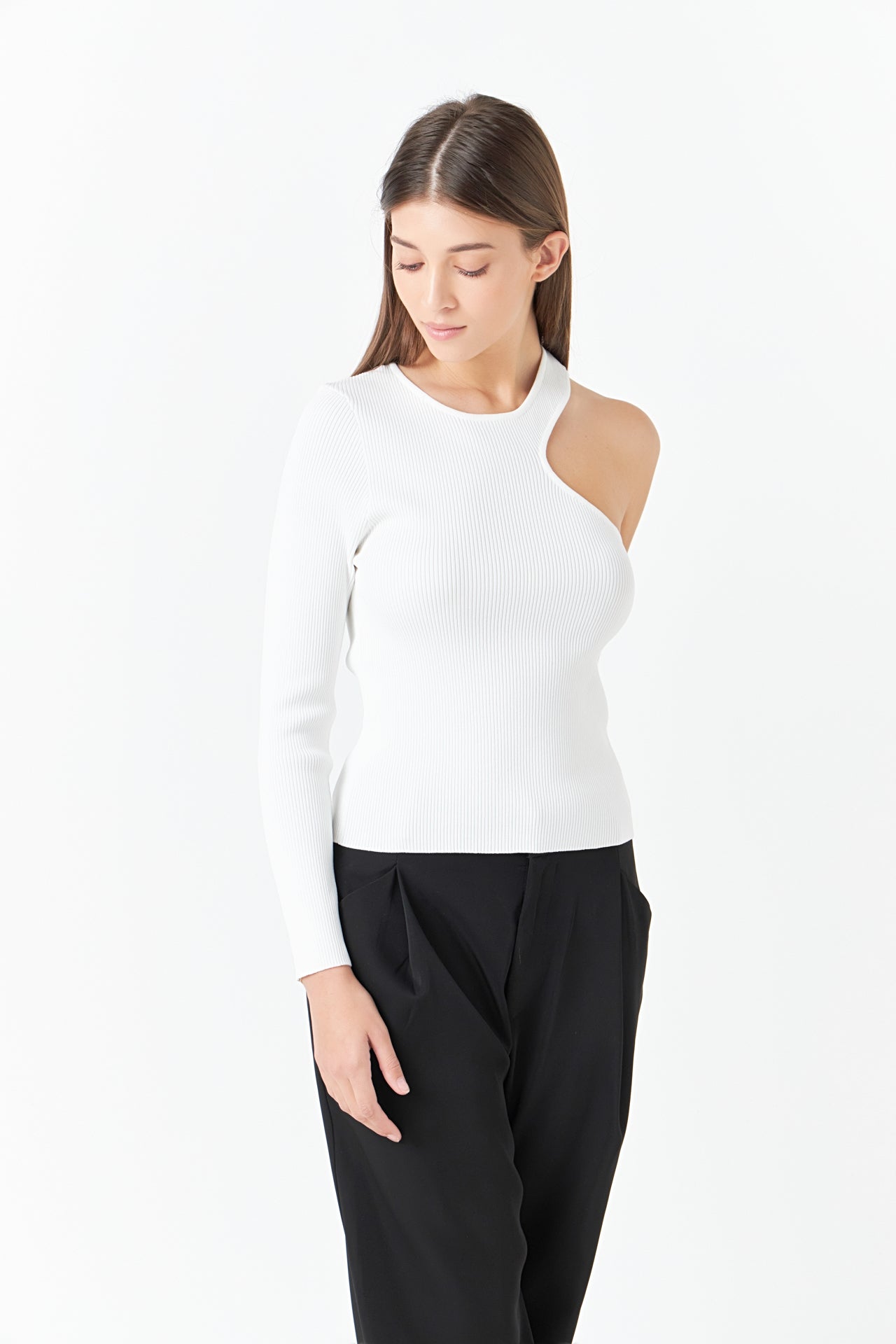 ENDLESS ROSE - Cut Out One Shoulder Knit Top - TOPS available at Objectrare