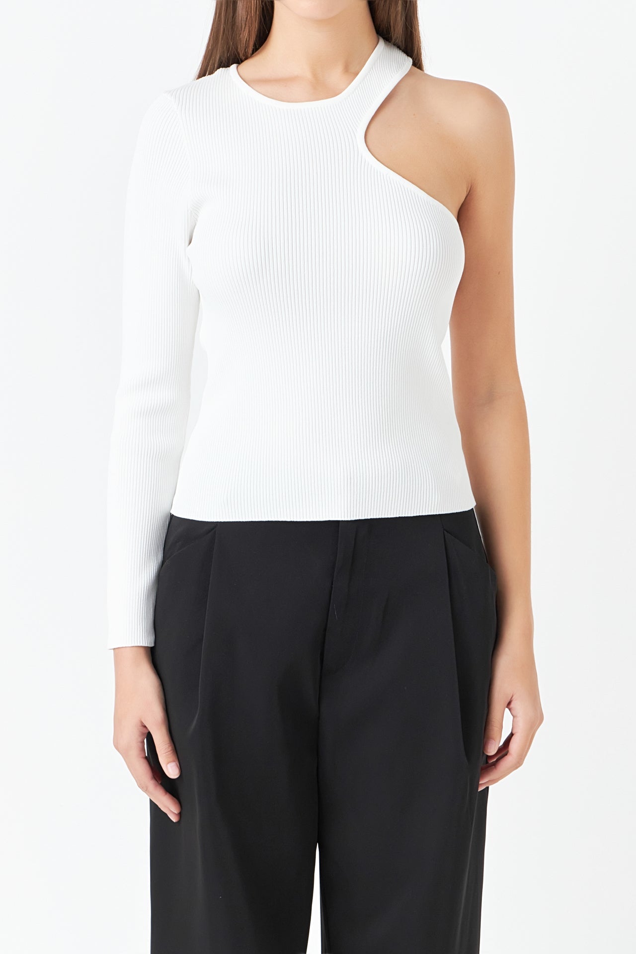 ENDLESS ROSE - Cut Out One Shoulder Knit Top - TOPS available at Objectrare