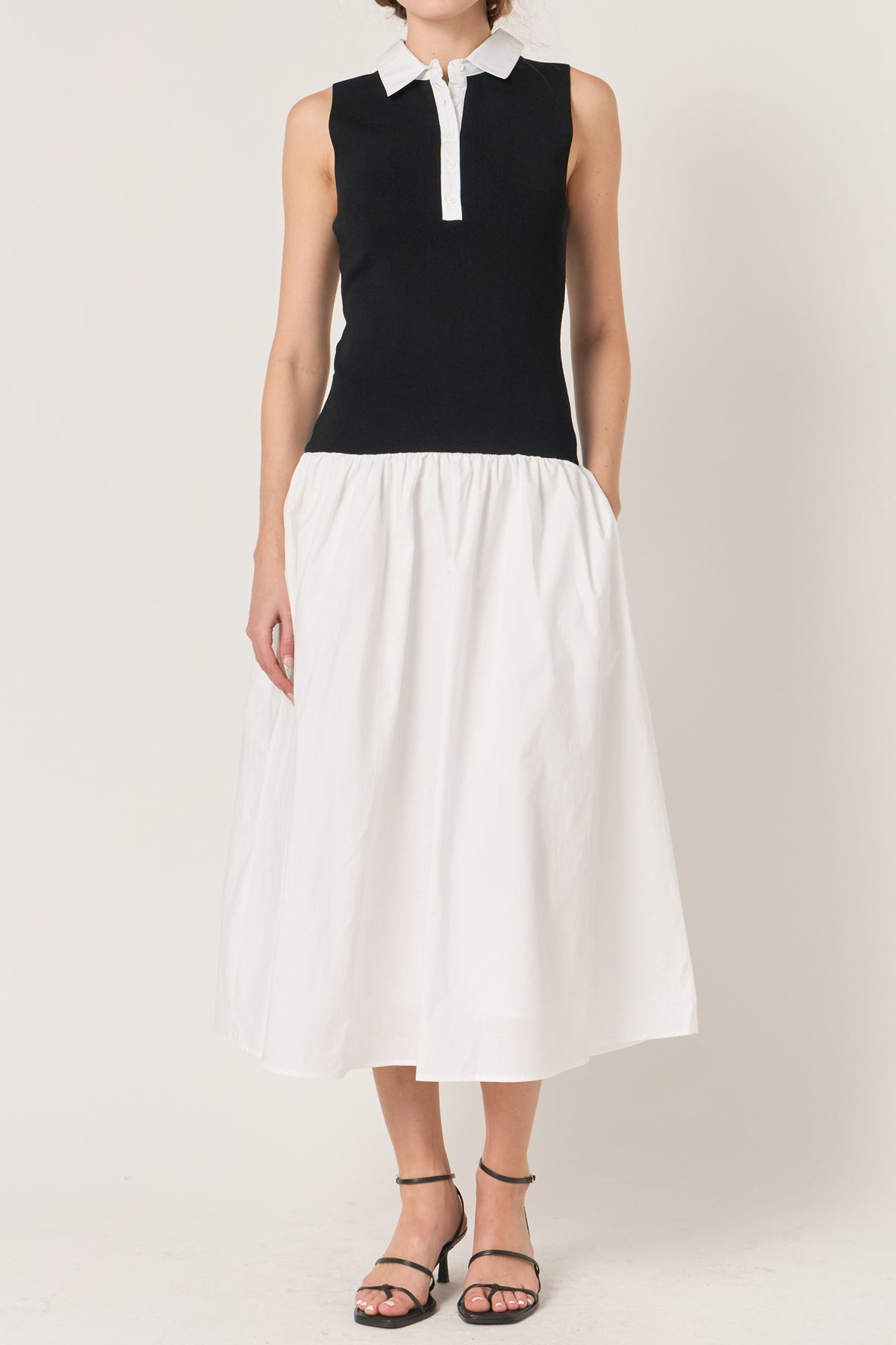Mixed Media Cotton Polo Midi Dress