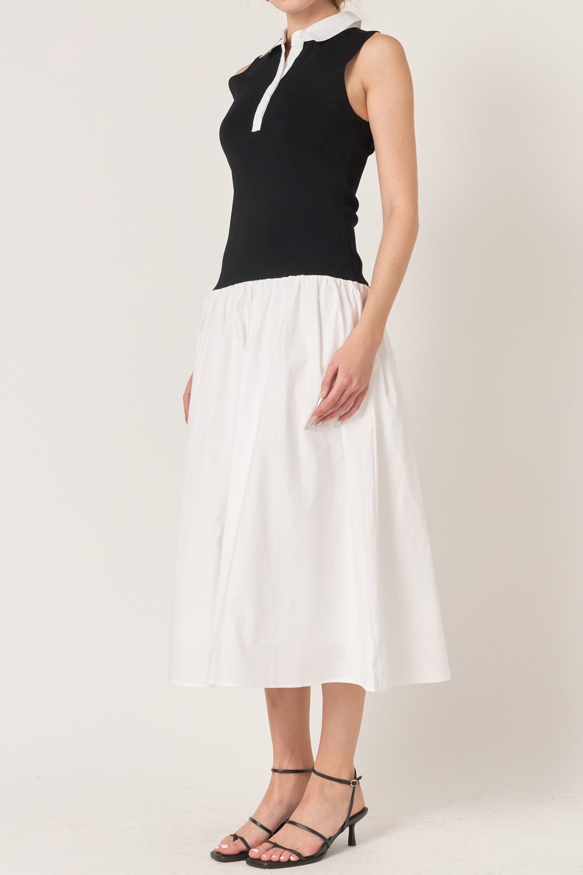 Mixed Media Cotton Polo Midi Dress