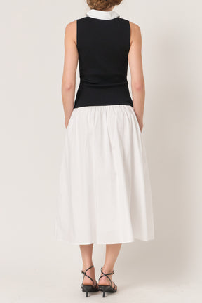 Mixed Media Cotton Polo Midi Dress
