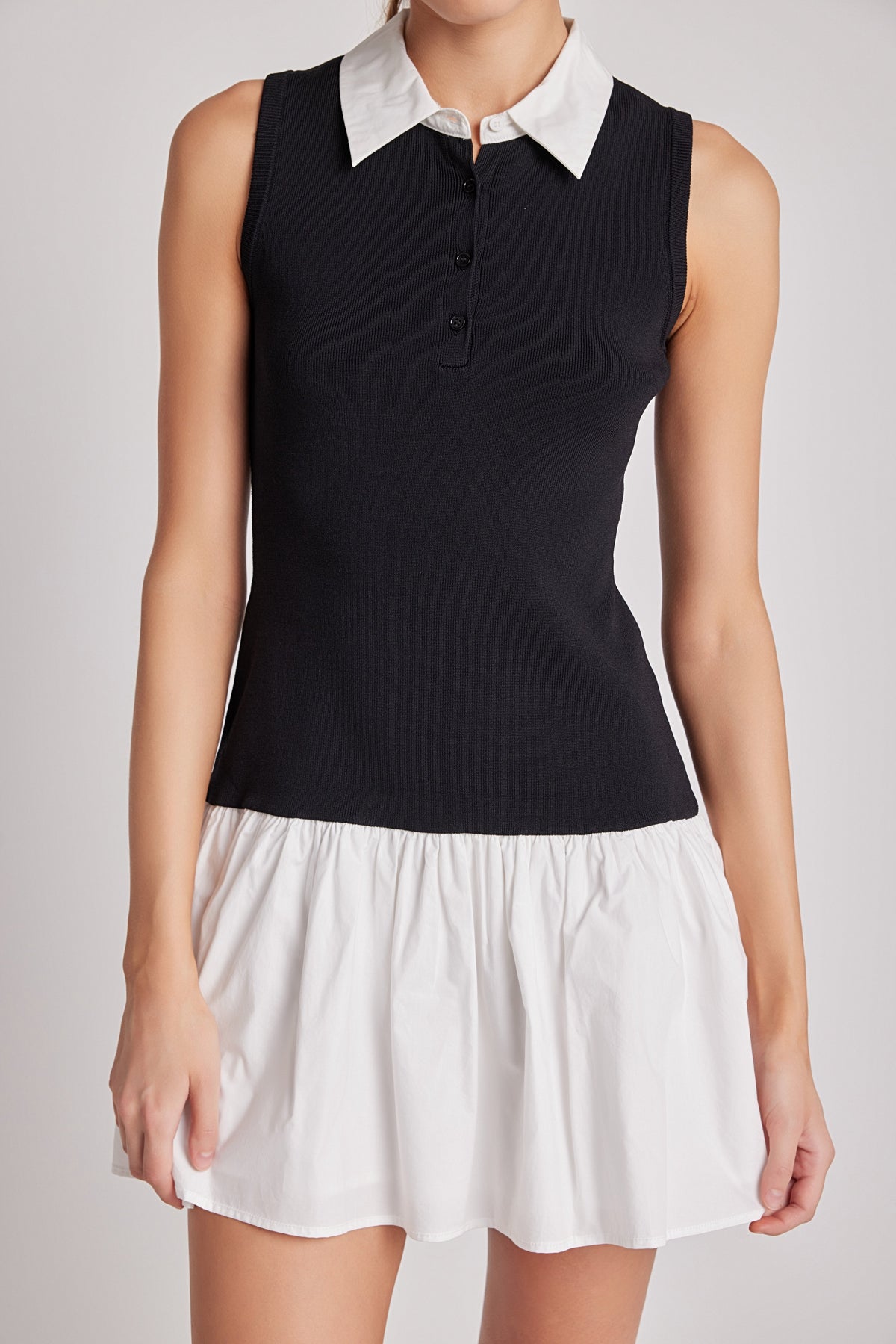 ENDLESS ROSE - Mixed Media Cotton Polo Mini Dress - DRESSES available at Objectrare
