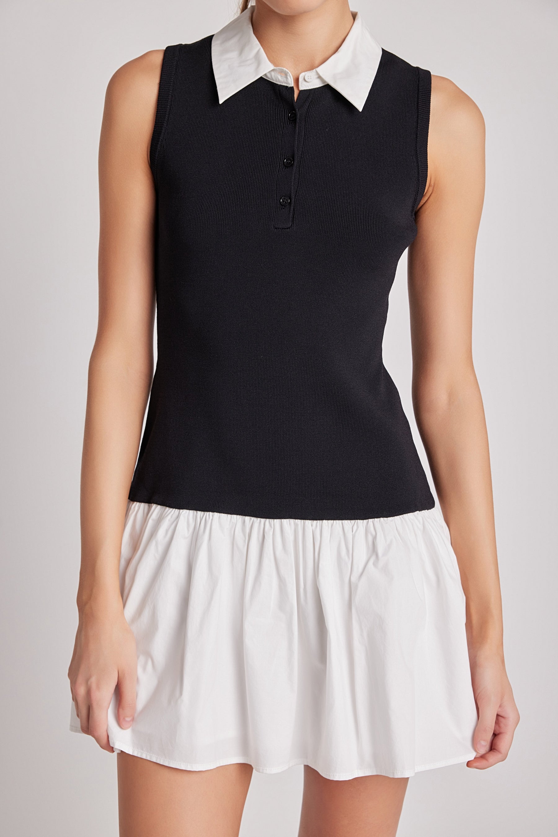 ENDLESS ROSE - Mixed Media Cotton Polo Mini Dress - DRESSES available at Objectrare
