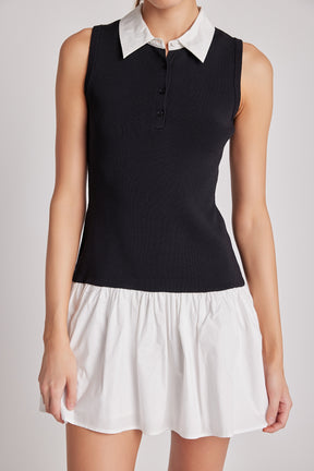 ENDLESS ROSE - Mixed Media Cotton Polo Mini Dress - DRESSES available at Objectrare