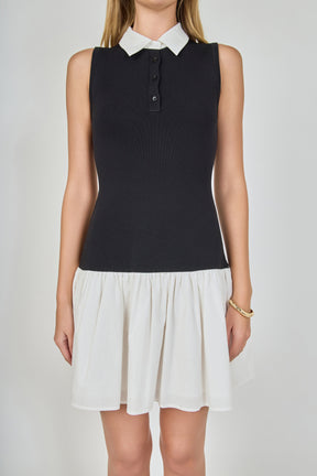 ENDLESS ROSE - Mixed Media Cotton Polo Mini Dress - DRESSES available at Objectrare