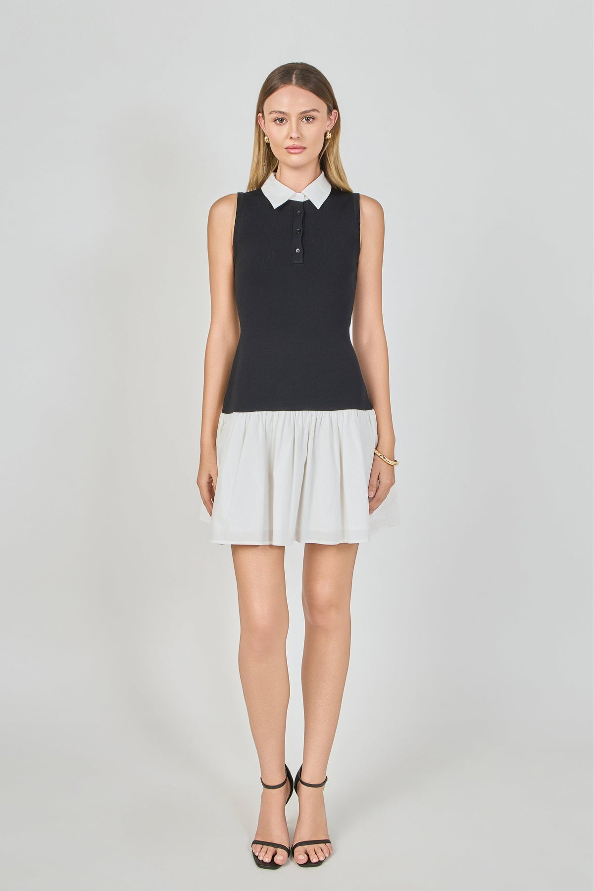 ENDLESS ROSE - Mixed Media Cotton Polo Mini Dress - DRESSES available at Objectrare