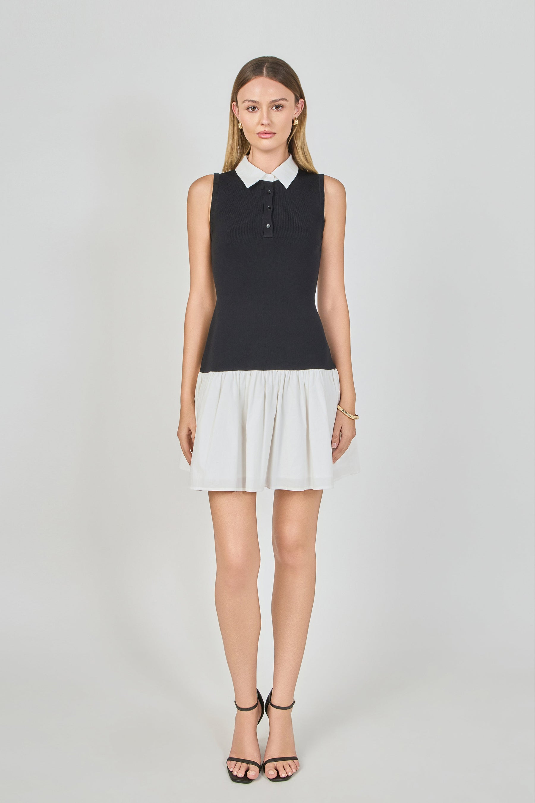 ENDLESS ROSE - Mixed Media Cotton Polo Mini Dress - DRESSES available at Objectrare