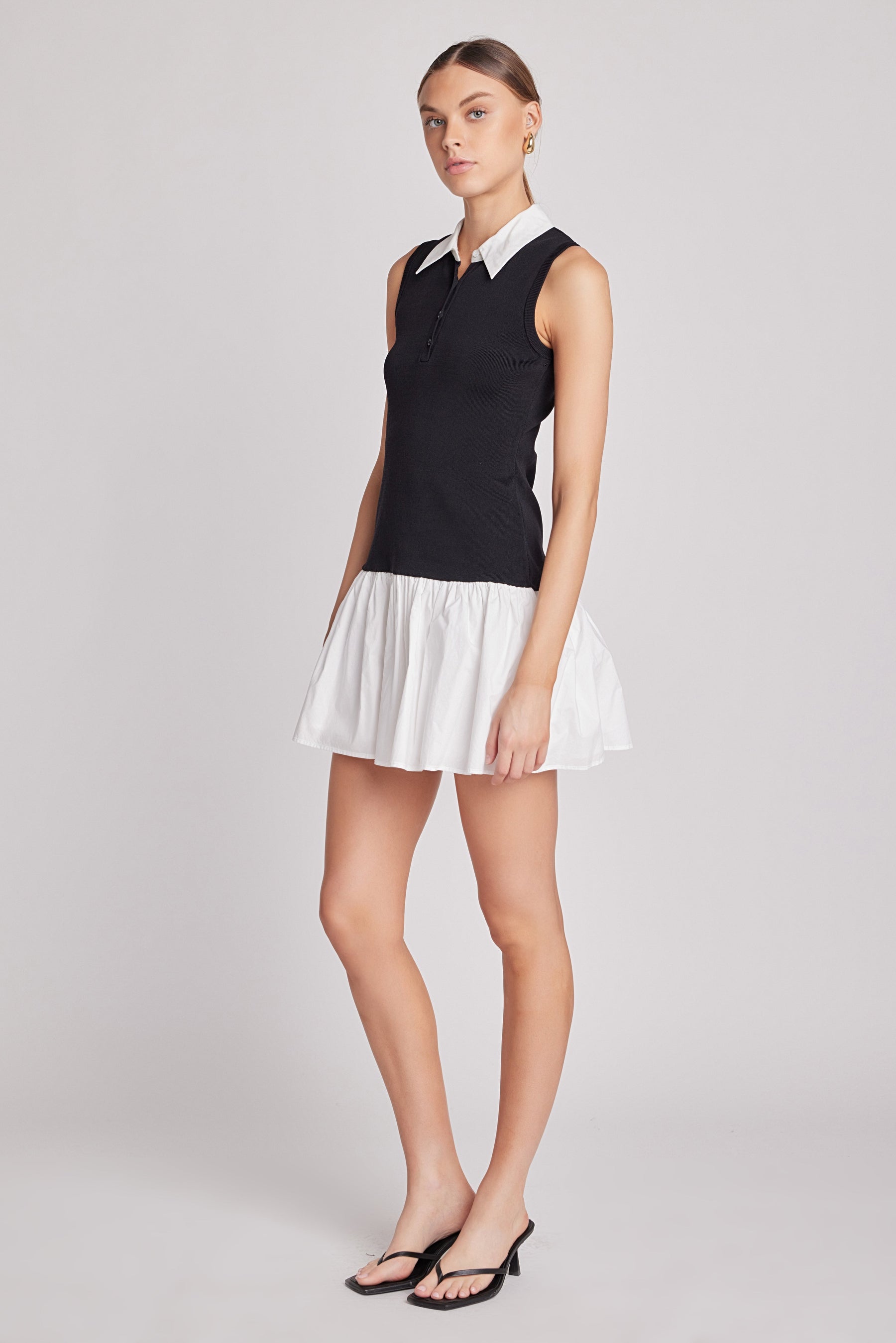 ENDLESS ROSE - Mixed Media Cotton Polo Mini Dress - DRESSES available at Objectrare