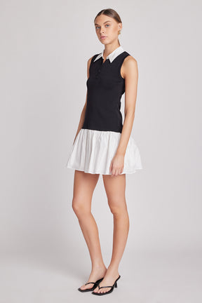 ENDLESS ROSE - Mixed Media Cotton Polo Mini Dress - DRESSES available at Objectrare