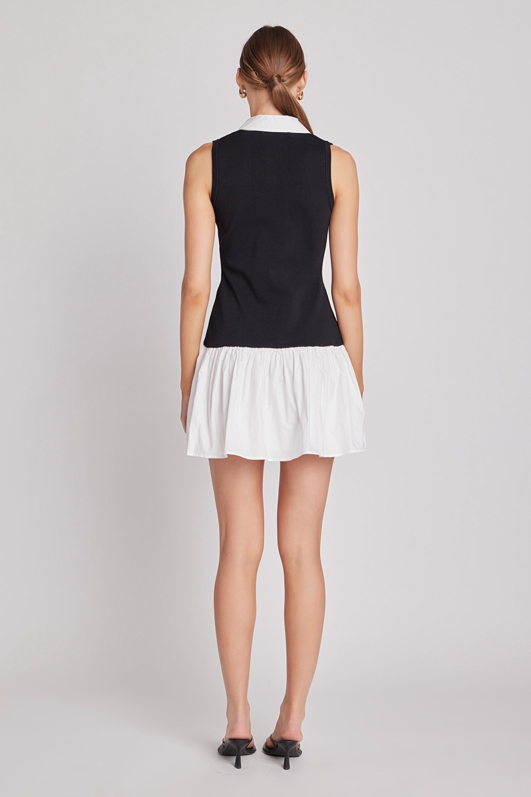ENDLESS ROSE - Mixed Media Cotton Polo Mini Dress - DRESSES available at Objectrare
