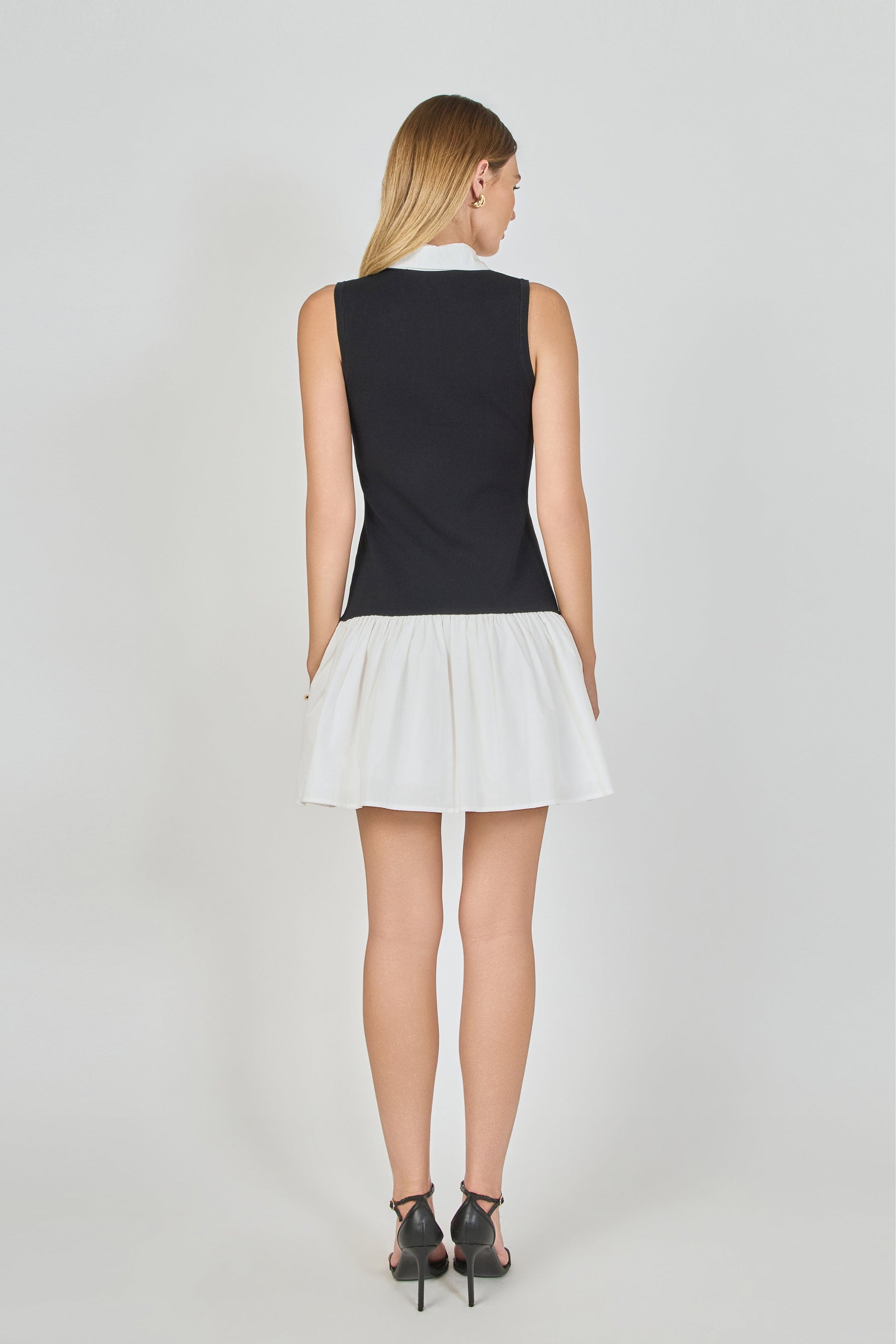 ENDLESS ROSE - Mixed Media Cotton Polo Mini Dress - DRESSES available at Objectrare