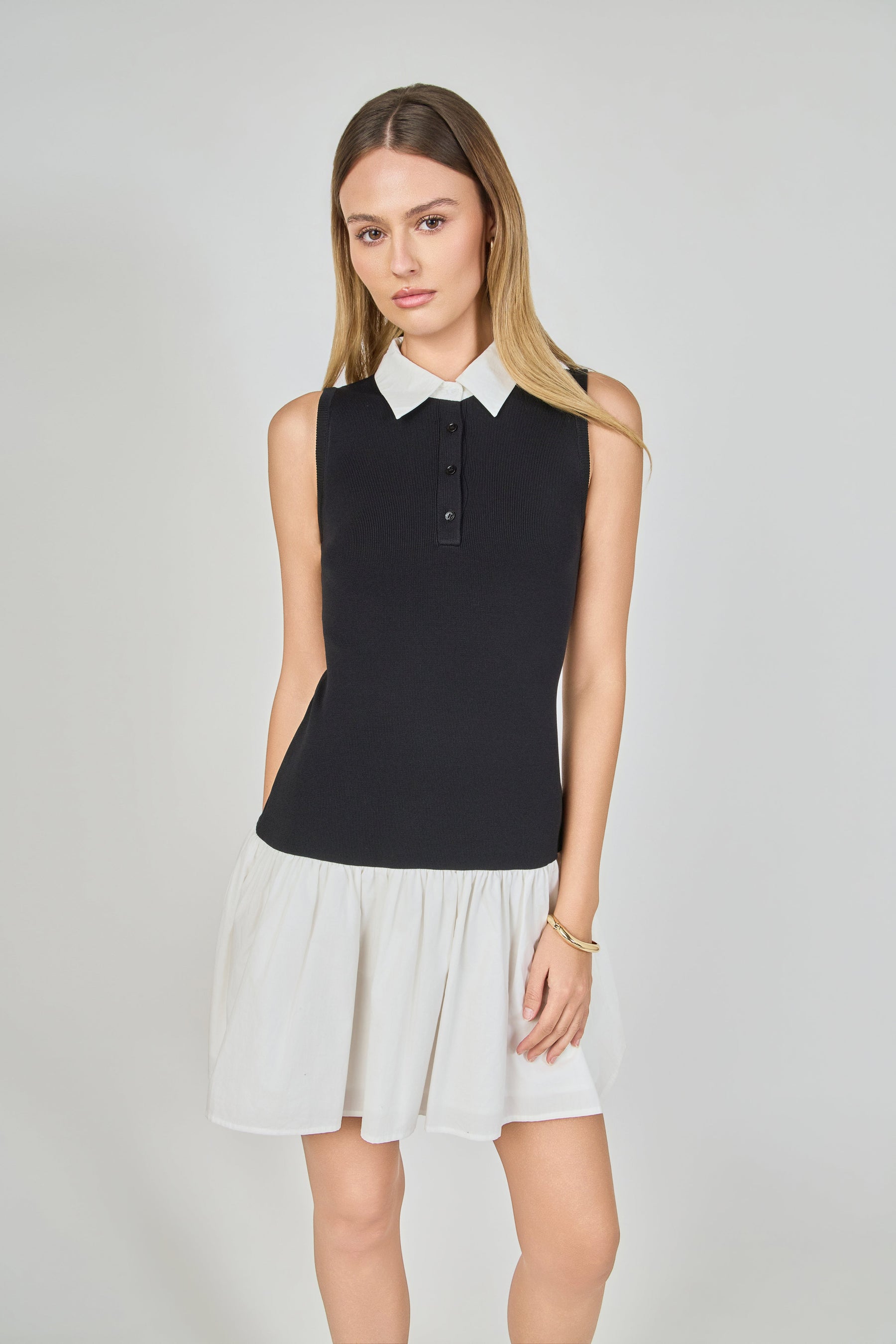 ENDLESS ROSE - Mixed Media Cotton Polo Mini Dress - DRESSES available at Objectrare