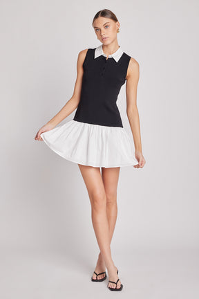 ENDLESS ROSE - Mixed Media Cotton Polo Mini Dress - DRESSES available at Objectrare