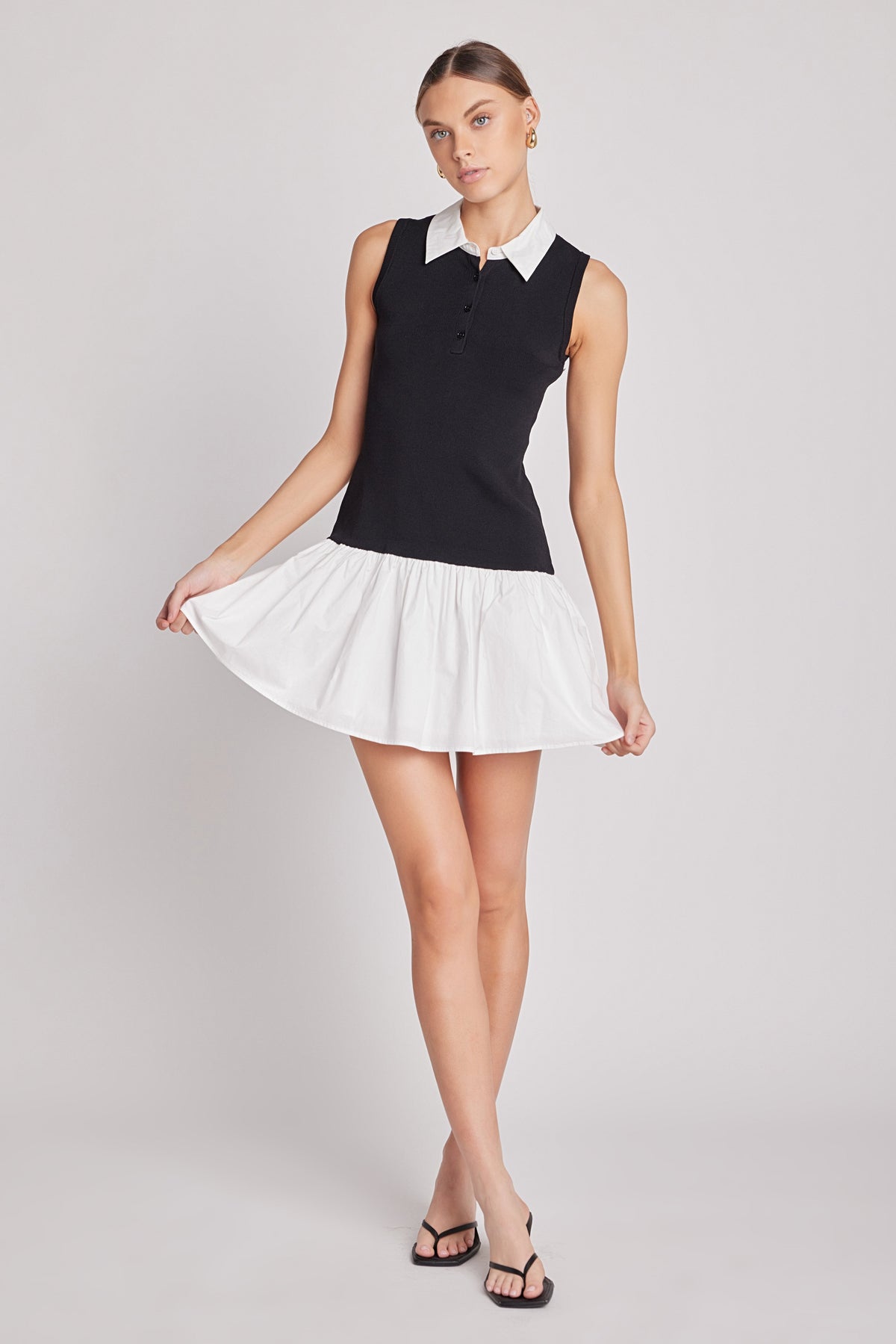 ENDLESS ROSE - Mixed Media Cotton Polo Mini Dress - DRESSES available at Objectrare
