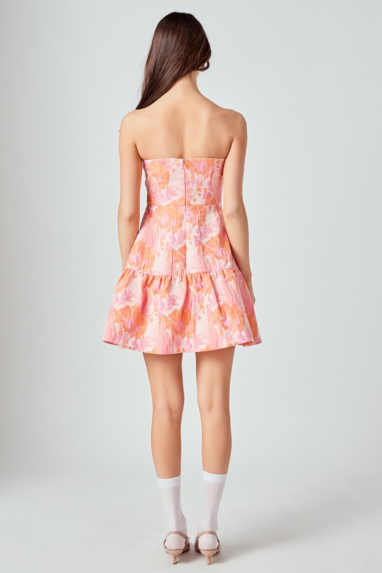 ENDLESS ROSE - Lindsey Floral Jacquard Strapless Blouson Mini Dress - DRESSES available at Objectrare