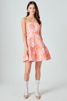 ENDLESS ROSE - Lindsey Floral Jacquard Strapless Blouson Mini Dress - DRESSES available at Objectrare
