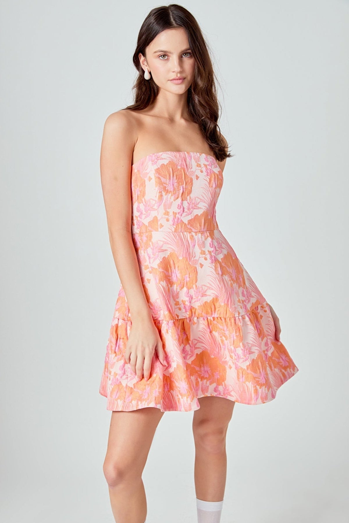 ENDLESS ROSE - Lindsey Floral Jacquard Strapless Blouson Mini Dress - DRESSES available at Objectrare