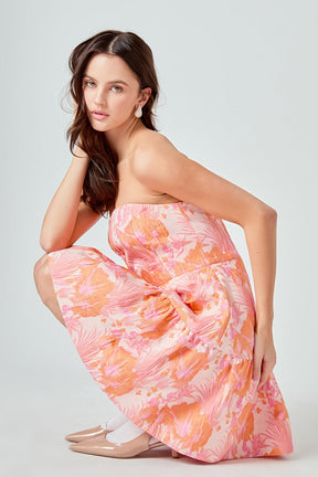 ENDLESS ROSE - Lindsey Floral Jacquard Strapless Blouson Mini Dress - DRESSES available at Objectrare