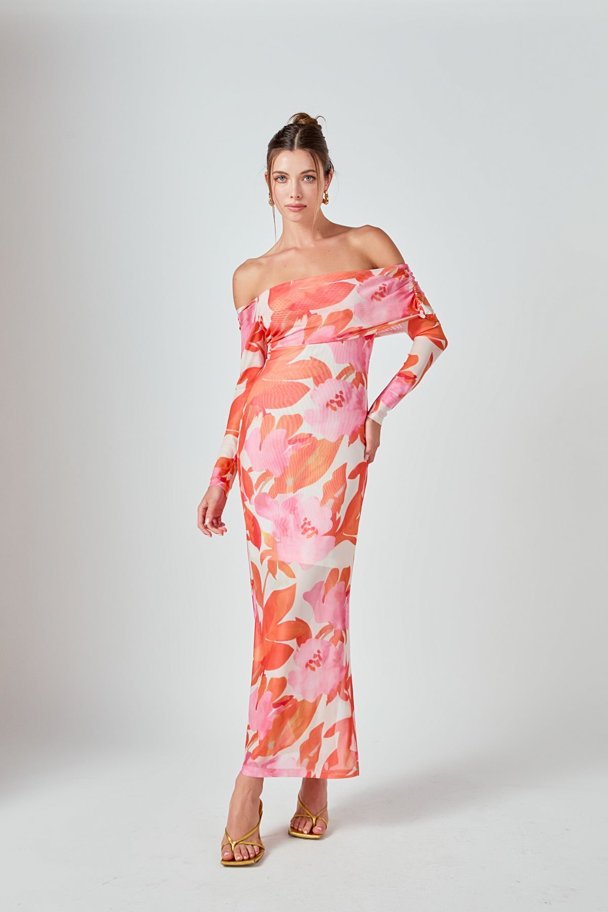 MARSY - Floral Mesh Off Shoulder Maxi Dress - DRESSES available at Objectrare