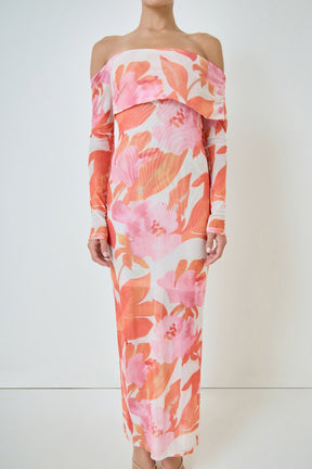 MARSY - Floral Mesh Off Shoulder Maxi Dress - DRESSES available at Objectrare