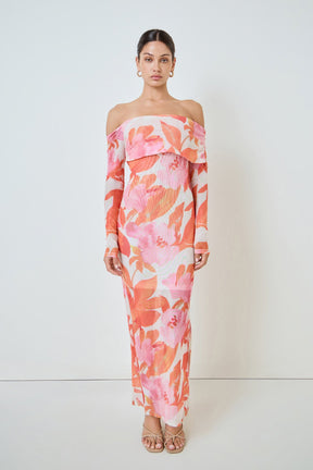 MARSY - Floral Mesh Off Shoulder Maxi Dress - DRESSES available at Objectrare