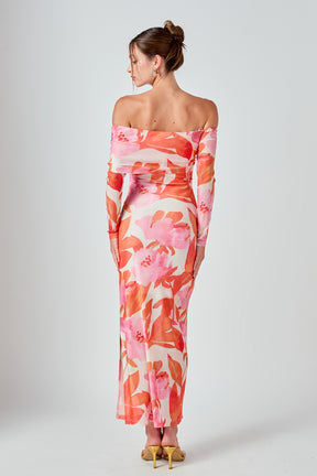 MARSY - Floral Mesh Off Shoulder Maxi Dress - DRESSES available at Objectrare