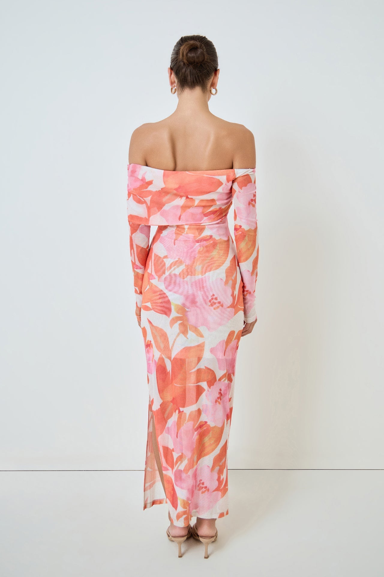 MARSY - Floral Mesh Off Shoulder Maxi Dress - DRESSES available at Objectrare