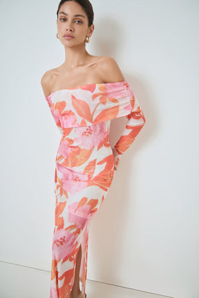 MARSY - Floral Mesh Off Shoulder Maxi Dress - DRESSES available at Objectrare