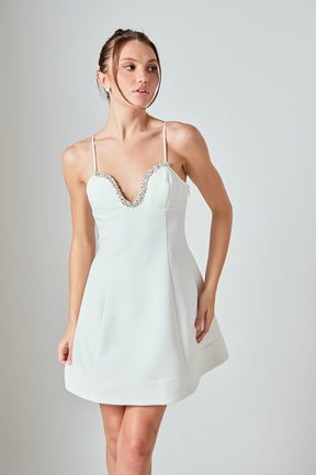 MARSY - Jewel Trim Sweetheart Fit and Flare Mini Dress - DRESSES available at Objectrare
