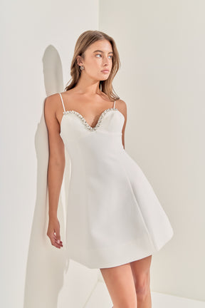 MARSY - Jewel Trim Sweetheart Fit and Flare Mini Dress - DRESSES available at Objectrare