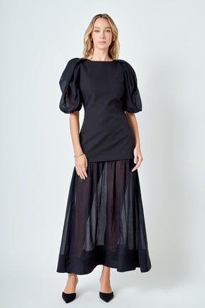Mixed Media Drop Waist Maxi Dress