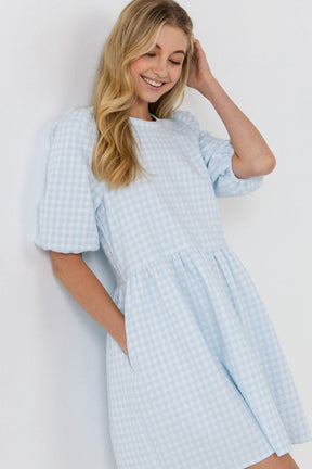 ENGLISH FACTORY - Mini Gingham Scrunched Dress - DRESSES available at Objectrare