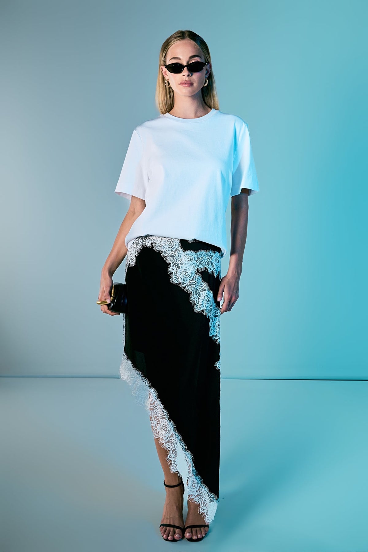 ENDLESS ROSE - Asymmetrical Lace Trim Midi Skirt - SKIRTS available at Objectrare