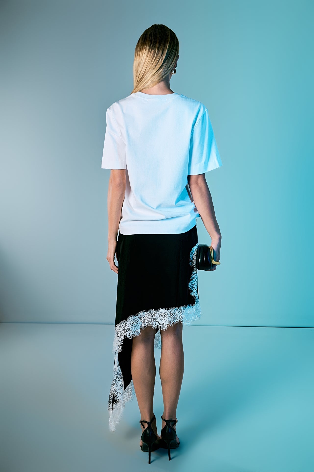 ENDLESS ROSE - Asymmetrical Lace Trim Midi Skirt - SKIRTS available at Objectrare