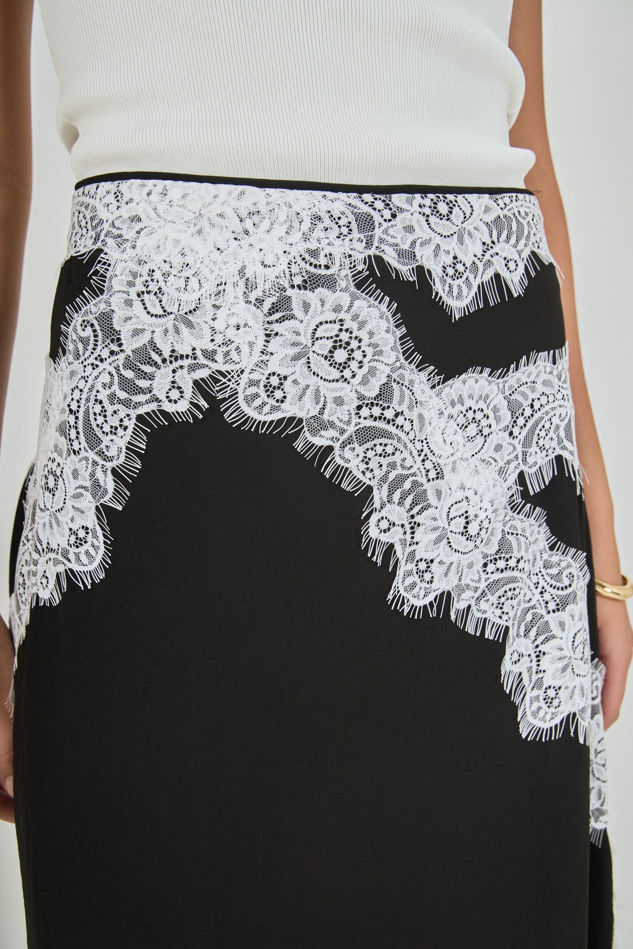 ENDLESS ROSE - Asymmetrical Lace Trim Midi Skirt - SKIRTS available at Objectrare