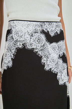 ENDLESS ROSE - Asymmetrical Lace Trim Midi Skirt - SKIRTS available at Objectrare