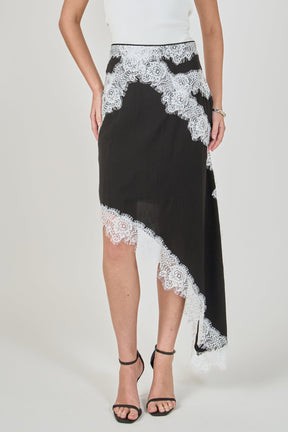 ENDLESS ROSE - Asymmetrical Lace Trim Midi Skirt - SKIRTS available at Objectrare