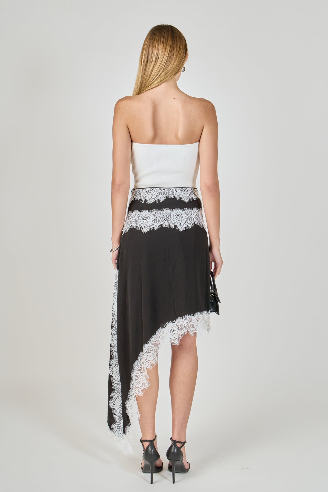 ENDLESS ROSE - Asymmetrical Lace Trim Midi Skirt - SKIRTS available at Objectrare