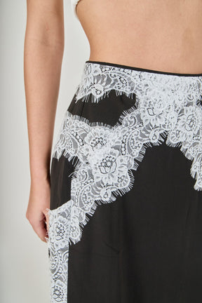 ENDLESS ROSE - Asymmetrical Lace Trim Midi Skirt - SKIRTS available at Objectrare
