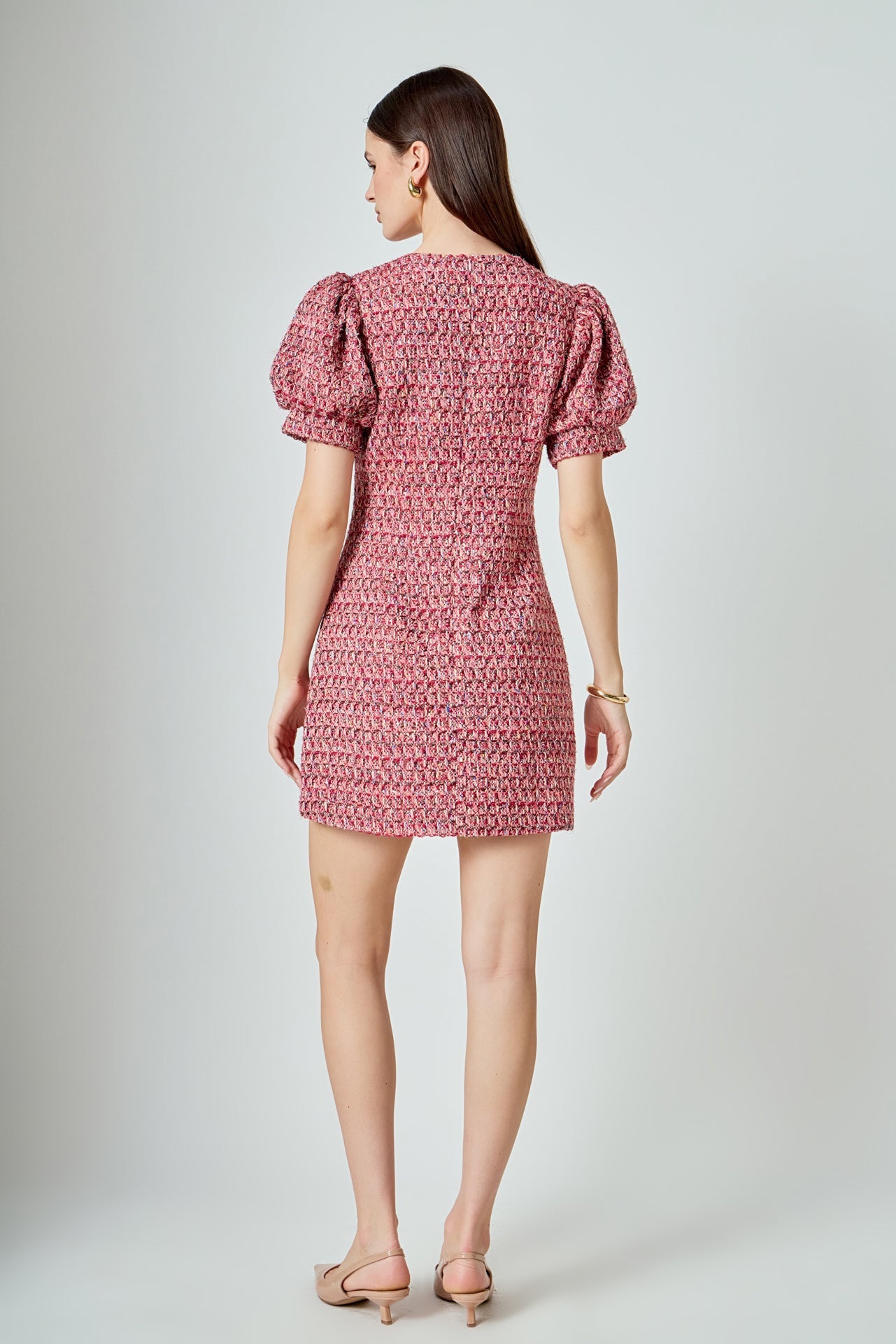 ENDLESS ROSE - Tweed Puffed Sleeve Mini Dress - DRESSES available at Objectrare