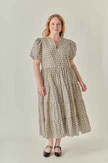 Plus Size Print Puff Sleeve Midi Dress